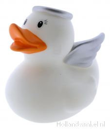White Rubber Duck for a Bath in the Form of an Angel on a Light