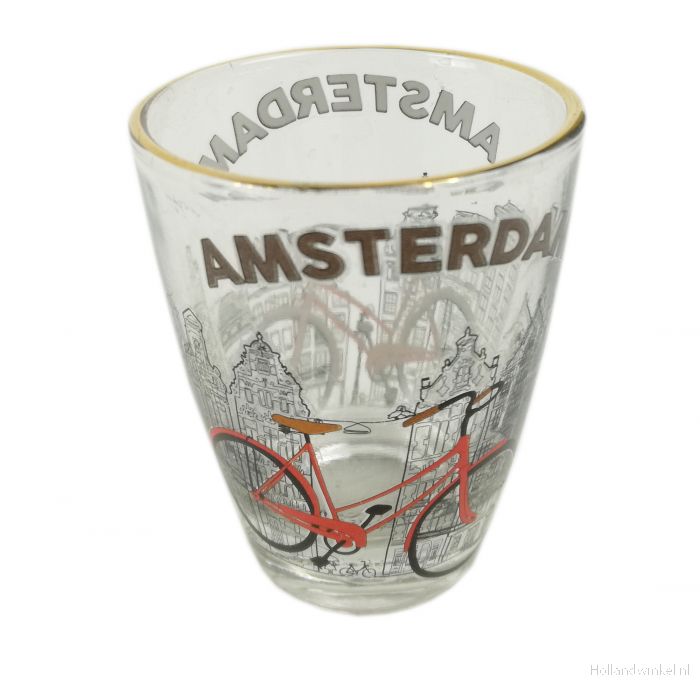 Shotglas Amsterdam rode fiets, gouden kopen bij HollandWinkel.NL
