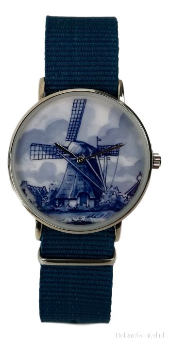 Blauwdruk Ga lekker liggen versneller Heren horloge met Delfts blauwe windmolen kopen bij HollandWinkel.NL