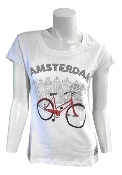 Draai vast overstroming melk Dames T-Shirt Rode Fiets Amsterdam kopen bij HollandWinkel.NL